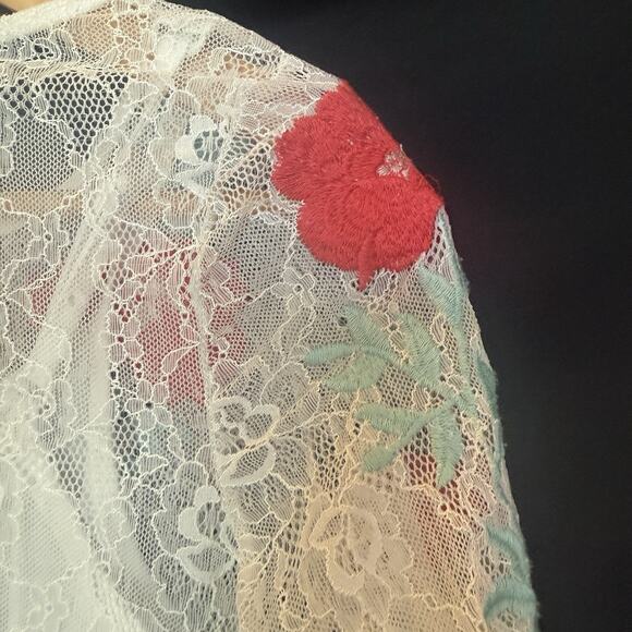 Lulumari Anthropologie Floral Lace Mini Dress Size S Sheer Beachy Vaca Boho Y2K - Picture 11 of 13